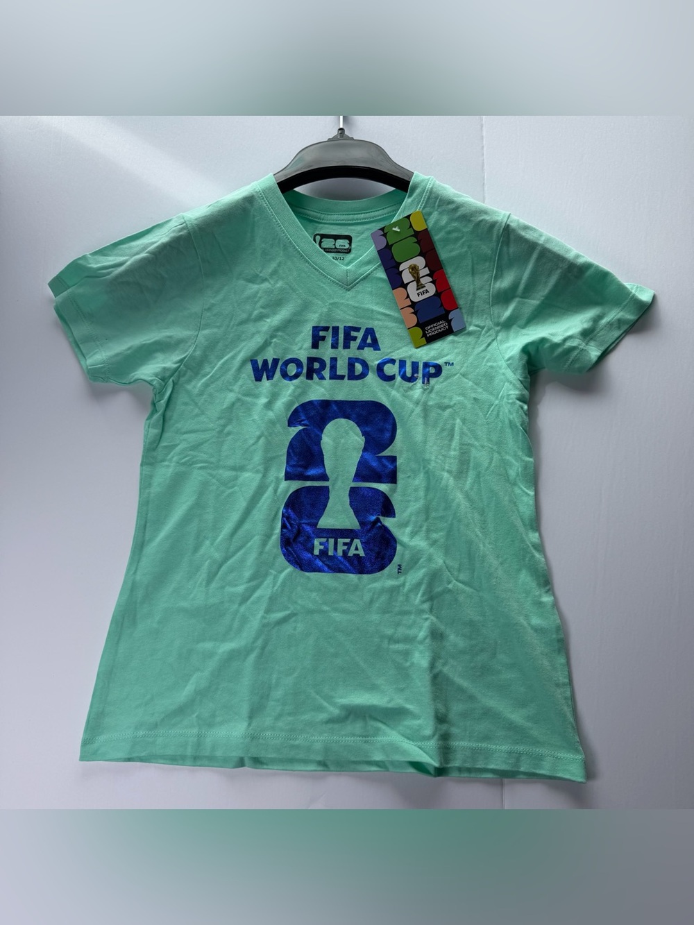 Official FIFA World Cup 2026 Mint Green V-Neck T-Shirt Youth Size Large 10/12 NW